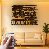 Insegna in metallo per vigili del fuoco personalizzata con LED | Arte murale con camion dei pompieri su misura | Regalo per pompiere per caserma o casa