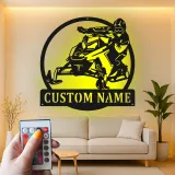 Insegna in metallo personalizzata per motoslitta | Arte murale LED personalizzata | Regalo per appassionati di sport invernali e decorazione per garage