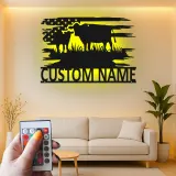 Décoration murale en métal personnalisée avec vache et veau en rétroéclairage - Cadeau pour agriculteurs - Décor de maison de campagne rustique