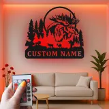 Cartel de metal de alce personalizado | Decoración mural LED de fauna | Decoración rústica para cabaña y lodge de caza