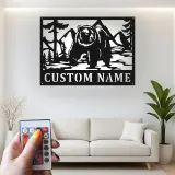 Décoration murale en métal personnalisée Bear Mountain avec rétroéclairage LED - Cadeau pour les amoureux de la nature, décoration de chalet ou de lodge