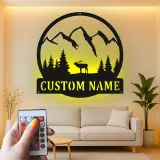 Cartel de metal LED de alce de montaña personalizado, regalo para amantes de la naturaleza, decoración de cabaña o refugio