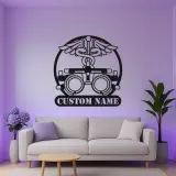 Panneau Optométriste Personnalisé | Décoration murale en métal Phoroptère | Décor de bureau d'ophtalmologiste avec lumière LED | Cadeau logo Caduceus