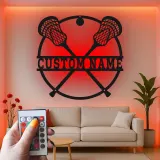 Panneau de crosse personnalisé avec LED | Art mural en métal avec prénom | Déco chambre athlète | Cadeau sportif pour garçons et ados