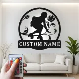 Panneau Personnalisé Roller Skate avec LED | Art Murale Métal Personnalisé pour Chambre d'Adolescent | Décor Fille Skater Floral