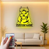 Custom Pit Bull LED Metal Sign | Personalized Dog Silhouette Decor | Pet Memorial Wall Art | Unique Gift for Dog Lovers