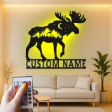 Personalized Moose Metal Wall Art | LED Wildlife Sign | Custom Name Cabin Decor | Rustic Mountain Hunter Gift