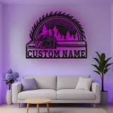 Cartel de metal personalizado de motosierra y hoja de sierra con luz LED regalo para leñador o carpintero decoración de taller