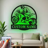 Décoration murale en métal LED personnalisée pour coureur de moto - Cadeau pour motards, décoration de garage ou de man cave