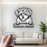 Panneau LED personnalisé Maltese | Décoration murale en métal pour chien | Cadeau pour les amoureux des chiots | Décor mémorial pour animaux