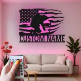 Insegna per Vigile del Fuoco Personalizzata | Arte Murale in Metallo LED Personalizzata | Regalo Patriottico per Decorazione Man Cave