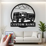 Personalized Fire Truck LED Sign | Custom Firefighter Gift | Metal Wall Art for Fire Station Decor