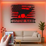 Décoration murale en métal LED élan drapeau américain personnalisée Cadeau pour chasseurs Décor de chalet rustique