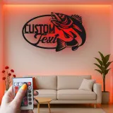 Enseigne de pêche sur mesure en métal | Décor LED avec prénom de pêcheur | Décoration rustique pour maison de lac, chalet et man cave