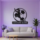 Insegna in metallo personalizzata per calciatrice | Decorazione LED per camera ragazza | Arte da parete per atleta | Regalo calcio per lei