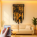 Panneau de golf personnalisé avec LED | Décoration murale en métal personnalisée pour golfeur | Décor drapeau américain pour bureau, maison et man cave
