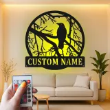 Custom Raven Metal Wall Art | Personalized LED Light Gothic Decor | Custom Name Sign for Home, Cabin or Studio