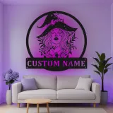 Cartel de metal personalizado con luz LED de bruja Regalo de Halloween personalizado Decoración encantadora para brujas