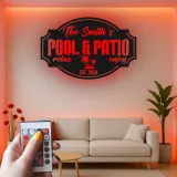 Custom Metal Pool Sign with LED | Personalized Patio & Bar Decor | Tropical Palm Tree Wall Art