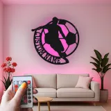 Insegna LED Personalizzata Calciatore | Insegna in Metallo Personalizzata | Decorazione per Stanza Teen e Regalo per Atleta