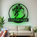 Insegna in metallo personalizzata per giocatore di football | Arte murale LED personalizzata | Decorazione con nome atleta per man cave e regalo per tifosi