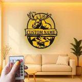 Custom Moose Led Light Metal Wall Art Personalized Gift for Nature Lovers Cabin Decor with Mountain Scene