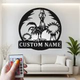 Cartel de Metal Personalizado de Gallo | Decoración LED Personalizada para Gallinero | Arte Mural Divertido para Granjero