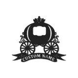Cartel de carroza de calabaza personalizado | Arte mural de metal para guardería | Decoración temática de princesa con luces LED para habitación de niña