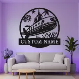 Panneau en métal sous-marin personnalisé avec rétroéclairage | Décoration murale nautique personnalisée | Décor océanique pour chambre d'enfant ou cadeau de marin