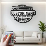Enseigne LED en métal voiture classique personnalisée | Déco de garage vintage personnalisée | Art mural rétroéclairé pour man cave | Cadeau unique pour passionnés d’auto