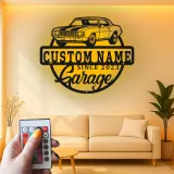 Insegna in metallo LED personalizzata per garage con auto muscolare regalo per appassionati di auto decorazione man cave 2