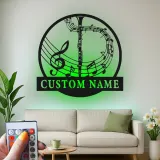 Insegna in metallo LED personalizzata con note musicali e trombone - Regalo per amanti della musica, decorazione per soggiorno o studio