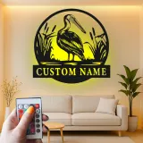 Insegna in metallo personalizzata con airone e luce LED, regalo per amanti della natura, decorazione per camera da letto o soggiorno