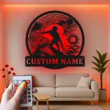 Personalized Surfer Light Metal Wall Art | Custom Name Sign for Beach House Decor | Coastal Surfing Gift