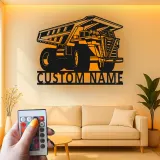 Custom Dump Truck Led Light Metal Wall Art Personalized Gift for Construction Enthusiasts Garage or Kid's Room Decor