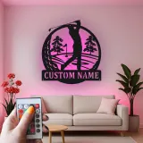 Insegna personalizzata con nome da golf | Decorazione murale LED in metallo per ufficio e man cave | Regalo personalizzato per golfista | Arredo per interni ed esterni