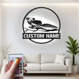 Insegna LED in metallo con lucertola dal collare | Arte murale personalizzata con nome per rettili | Decorazione con sagoma animale esotico per casa e attività