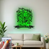 Arte LED in metallo con motore V-Twin | Insegna motociclistica personalizzata per garage | Targa biker su misura | Decorazione per man cave