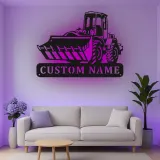 Insegna in metallo personalizzata con LED Bulldozer Regalo per appassionati di costruzione Decorazione per garage o ufficio