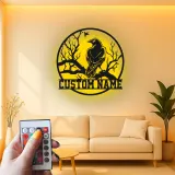 Enseigne en métal Raven personnalisée avec LED | Décoration murale gothique personnalisée | Silhouette d'oiseau rétroéclairée pour la maison et le bureau