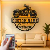 Cartel de moto LED personalizado | Decoración mural de metal para garaje | Regalo personalizado para moteros | Decoración para man cave iluminada