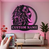 Arte murale in metallo personalizzata con pappagallo | Insegna LED personalizzata per decorazione di patio e ufficio | Targa tropicale per amanti degli uccelli