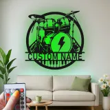 Personalisierte LED-Metall-Wandkunst mit Drumset – Musiker-Geschenk für Musikstudio oder Bandraum