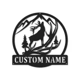 Custom Elk Mountain Scene Led Light Metal Wall Art Personalized Gift for Nature Lovers Cabin Decor