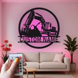 Cartel de metal LED personalizado de excavadora para regalo de construcción para él, decoración de garaje u oficina 1