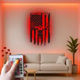 Cartel de metal personalizado con calavera de ciervo y bandera americana, regalo único para cazadores, decoración rústica para cabañas o man cave