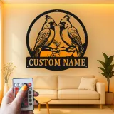 Personalisierte LED-Metall-Wandkunst mit Kardinalpaar – Geschenk für Vogelliebhaber, Naturdeko fürs Wohnzimmer