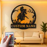 Insegna LED personalizzata Cowgirl | Arte murale in metallo equestri personalizzata | Decorazione western moderna | Regalo illuminato per cavalieri