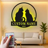 Custom Cat Couple Led Light Metal Wall Art Personalized Pet Lover Gift Living Room or Bedroom Decor
