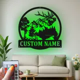 Custom Elk Mountain Scene Led Light Metal Wall Art Personalized Gift for Nature Lovers Cabin or Lodge Decor